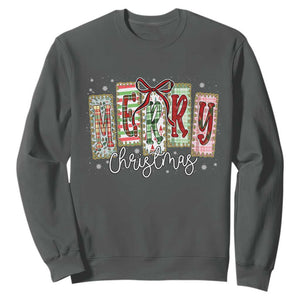 Merry Christmas Coquette Xmas Faux Glitter Gingham Tartan Doodle Sweatshirt TS11 Dark Heather Print Your Wear