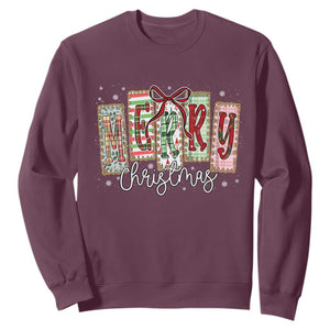 Merry Christmas Coquette Xmas Faux Glitter Gingham Tartan Doodle Sweatshirt TS11 Maroon Print Your Wear
