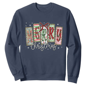 Merry Christmas Coquette Xmas Faux Glitter Gingham Tartan Doodle Sweatshirt TS11 Navy Print Your Wear
