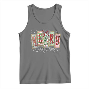 Merry Christmas Coquette Xmas Faux Glitter Gingham Tartan Doodle Tank Top TS11 Black Heather Print Your Wear
