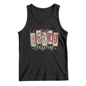 Merry Christmas Coquette Xmas Faux Glitter Gingham Tartan Doodle Tank Top TS11 Black Print Your Wear
