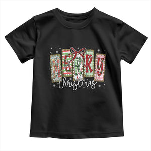 Merry Christmas Coquette Xmas Faux Glitter Gingham Tartan Doodle Toddler T Shirt TS11 Black Print Your Wear