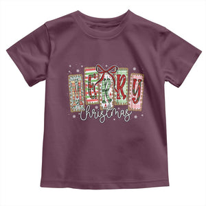 Merry Christmas Coquette Xmas Faux Glitter Gingham Tartan Doodle Toddler T Shirt TS11 Maroon Print Your Wear