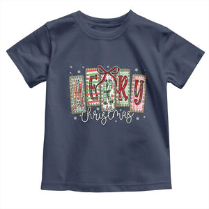 Merry Christmas Coquette Xmas Faux Glitter Gingham Tartan Doodle Toddler T Shirt TS11 Navy Print Your Wear