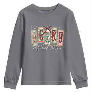 Merry Christmas Coquette Xmas Faux Glitter Gingham Tartan Doodle Youth Sweatshirt TS11 Charcoal Print Your Wear