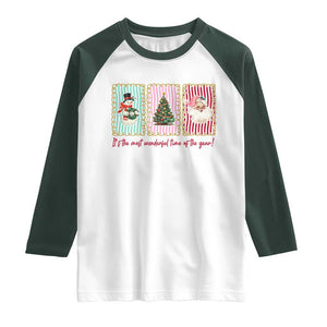 It's The Most Wonderful Time Of The Year Raglan Shirt Coquette Christmas TS11 White Dark Forest Green Print Your Wear