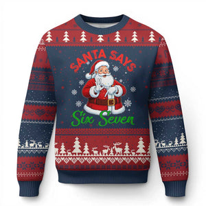 Funny Santa Says Six Seven Ugly Christmas Sweater Xmas 67 Meme Santa Gen Alpha Slang TS11 Navy Red Print Your Wear