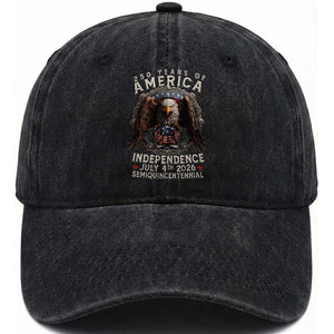 250 years Of America Independence Washed Cotton Baseball Cap 250th American Anniversary Bald Eagle TS11 Washed Cap Universal Fit Black Print Your Wear