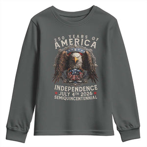 250 years Of America Independence Youth Sweatshirt 250th American Anniversary Bald Eagle TS11 Dark Heather Print Your Wear