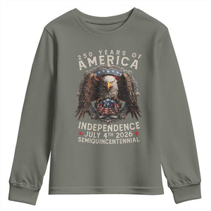 250 years Of America Independence Youth Sweatshirt 250th American Anniversary Bald Eagle TS11 Military Green Print Your Wear