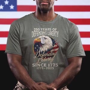Patriotic USA Army Military 250th Anniversary T Shirt 250 Years Of Defending Liberty Since 1775 TS11 Military Green Print Your Wear