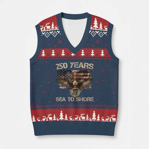 US Navy Military 250th Anniversary V-Neck Knit Sweater Vest 250 Years Sea To Shore Bald Eagle TS11 Navy Red Print Your Wear