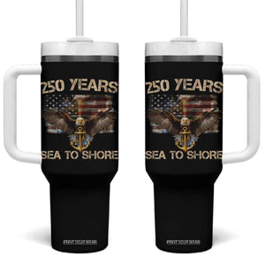 US Navy Military 250th Anniversary Tumbler With Handle 250 Years Sea To Shore Bald Eagle TS11 One Size: 40 oz Black Print Your Wear