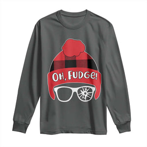 Funny Christmas Movie Long Sleeve Shirt Oh Fudge Buffalo Plaid Printed Graphic Beanie Cap TS11 Dark Heather Print Your Wear