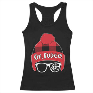 Funny Christmas Movie Racerback Tank Top Oh Fudge Buffalo Plaid Printed Graphic Beanie Cap TS11 Black Print Your Wear