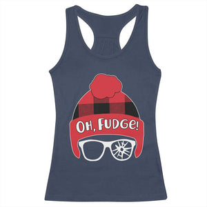 Funny Christmas Movie Racerback Tank Top Oh Fudge Buffalo Plaid Printed Graphic Beanie Cap TS11 Navy Print Your Wear