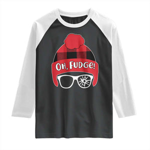 Funny Christmas Movie Raglan Shirt Oh Fudge Buffalo Plaid Printed Graphic Beanie Cap TS11 Black White Print Your Wear