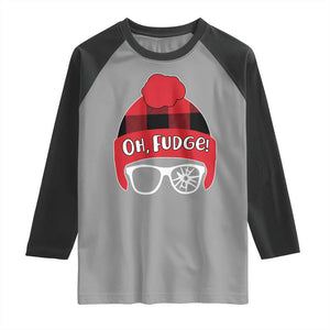 Funny Christmas Movie Raglan Shirt Oh Fudge Buffalo Plaid Printed Graphic Beanie Cap TS11 Sport Gray Black Print Your Wear