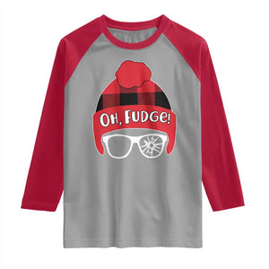 Funny Christmas Movie Raglan Shirt Oh Fudge Buffalo Plaid Printed Graphic Beanie Cap TS11 Sport Gray Red Print Your Wear