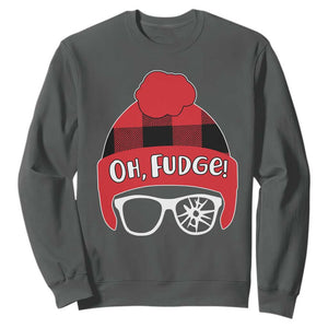 Funny Christmas Movie Sweatshirt Oh Fudge Buffalo Plaid Printed Graphic Beanie Cap TS11 Dark Heather Print Your Wear