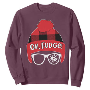 Funny Christmas Movie Sweatshirt Oh Fudge Buffalo Plaid Printed Graphic Beanie Cap TS11 Maroon Print Your Wear