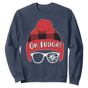 Funny Christmas Movie Sweatshirt Oh Fudge Buffalo Plaid Printed Graphic Beanie Cap TS11 Navy Print Your Wear