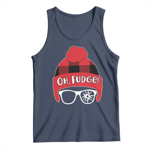 Funny Christmas Movie Tank Top Oh Fudge Buffalo Plaid Printed Graphic Beanie Cap TS11 Navy Print Your Wear