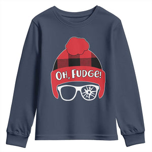 Funny Christmas Movie Youth Sweatshirt Oh Fudge Buffalo Plaid Printed Graphic Beanie Cap TS11 Navy Print Your Wear