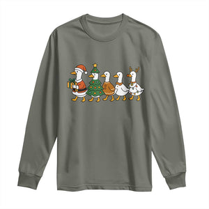 Funny Christmas Silly Goose Poultry Animal Lovers Long Sleeve Shirt TS11 Military Green Print Your Wear