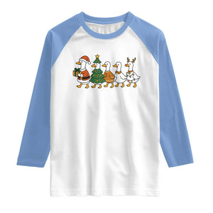 Funny Christmas Silly Goose Poultry Animal Lovers Raglan Shirt TS11 White Carolina Blue Print Your Wear
