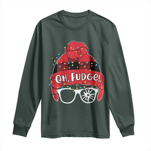 Funny Christmas Movie Long Sleeve Shirt Oh Fudge Buffalo Plaid Printed Graphic Beanie Cap Xmas Light TS11 Dark Forest Green Print Your Wear