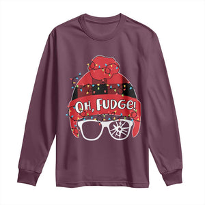 Funny Christmas Movie Long Sleeve Shirt Oh Fudge Buffalo Plaid Printed Graphic Beanie Cap Xmas Light TS11 Maroon Print Your Wear