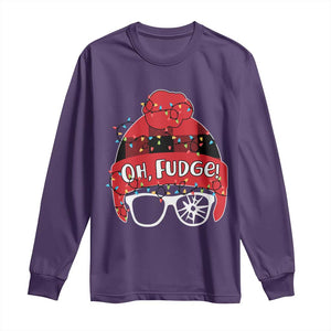 Funny Christmas Movie Long Sleeve Shirt Oh Fudge Buffalo Plaid Printed Graphic Beanie Cap Xmas Light TS11 Purple Print Your Wear