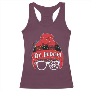 Funny Christmas Movie Racerback Tank Top Oh Fudge Buffalo Plaid Printed Graphic Beanie Cap Xmas Light TS11 Maroon Print Your Wear