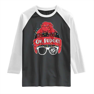 Funny Christmas Movie Raglan Shirt Oh Fudge Buffalo Plaid Printed Graphic Beanie Cap Xmas Light TS11 Black White Print Your Wear