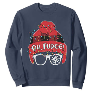 Funny Christmas Movie Sweatshirt Oh Fudge Buffalo Plaid Printed Graphic Beanie Cap Xmas Light TS11 Navy Print Your Wear