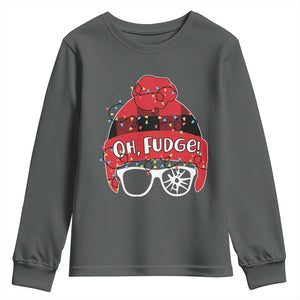 Funny Christmas Movie Youth Sweatshirt Oh Fudge Buffalo Plaid Printed Graphic Beanie Cap Xmas Light TS11 Dark Heather Print Your Wear
