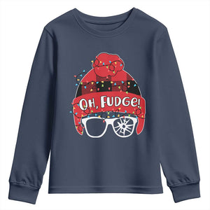 Funny Christmas Movie Youth Sweatshirt Oh Fudge Buffalo Plaid Printed Graphic Beanie Cap Xmas Light TS11 Navy Print Your Wear