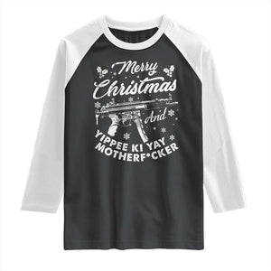 Funny Nakatomi Plaza Raglan Shirt Merry Christmas And Yippee Ki Yay Snowflake Gun TS11 Black White Print Your Wear