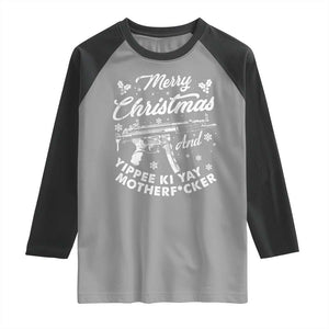Funny Nakatomi Plaza Raglan Shirt Merry Christmas And Yippee Ki Yay Snowflake Gun TS11 Sport Gray Black Print Your Wear