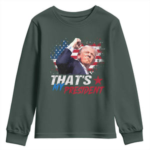 That's My President Trump 2024 Youth Sweatshirt Vintage American Flag TS11 Dark Forest Green Print Your Wear