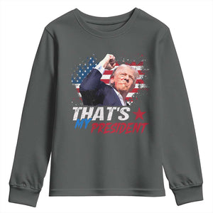 That's My President Trump 2024 Youth Sweatshirt Vintage American Flag TS11 Dark Heather Print Your Wear
