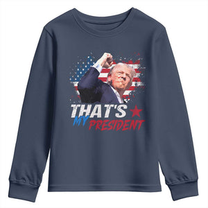 That's My President Trump 2024 Youth Sweatshirt Vintage American Flag TS11 Navy Print Your Wear