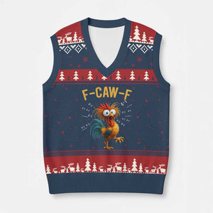 Funny F Caw F 67 Meme V-Neck Knit Sweater Vest Cartoon Rooster Chicken Poultry Humor TS11 Navy Red Print Your Wear