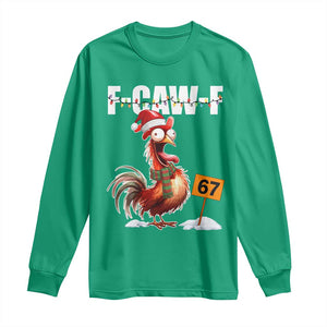 Funny F Caw F 67 Meme Christmas Long Sleeve Shirt Xmas Cartoon Rooster Chicken Poultry Humor TS11 Irish Green Print Your Wear