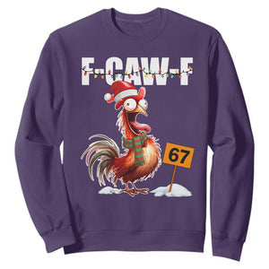 Funny F Caw F 67 Meme Christmas Sweatshirt Xmas Cartoon Rooster Chicken Poultry Humor TS11 Purple Print Your Wear