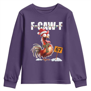 Funny F Caw F 67 Meme Christmas Youth Sweatshirt Xmas Cartoon Rooster Chicken Poultry Humor TS11 Purple Print Your Wear
