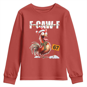 Funny F Caw F 67 Meme Christmas Youth Sweatshirt Xmas Cartoon Rooster Chicken Poultry Humor TS11 Red Print Your Wear