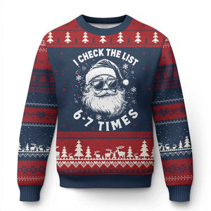 67 Meme Xmas Santa Ugly Christmas Sweater Funny I Check The List 67 Times TS11 Navy Red Print Your Wear