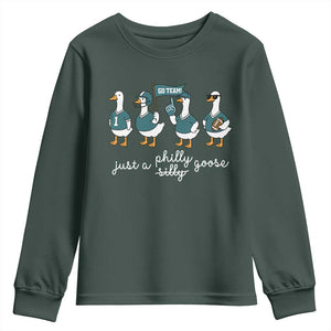 Funny Just A Silly Goose Football Youth Sweatshirt PFE Sport Lover Game Day TS11 Dark Forest Green Print Your Wear